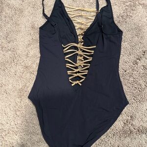 Bleu Rod Beattie Black and Tan One Piece Swimsuit